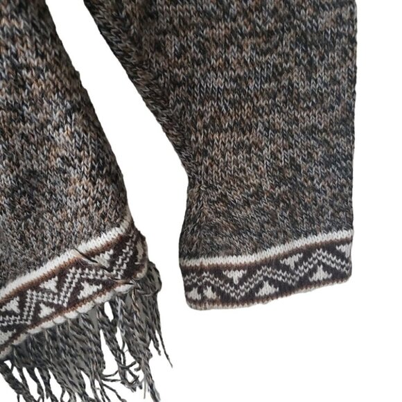 Peruvian Handmade Alpaca Hooded Sweater Ethnic Motifs Fringed Hem - Picture 9 of 9